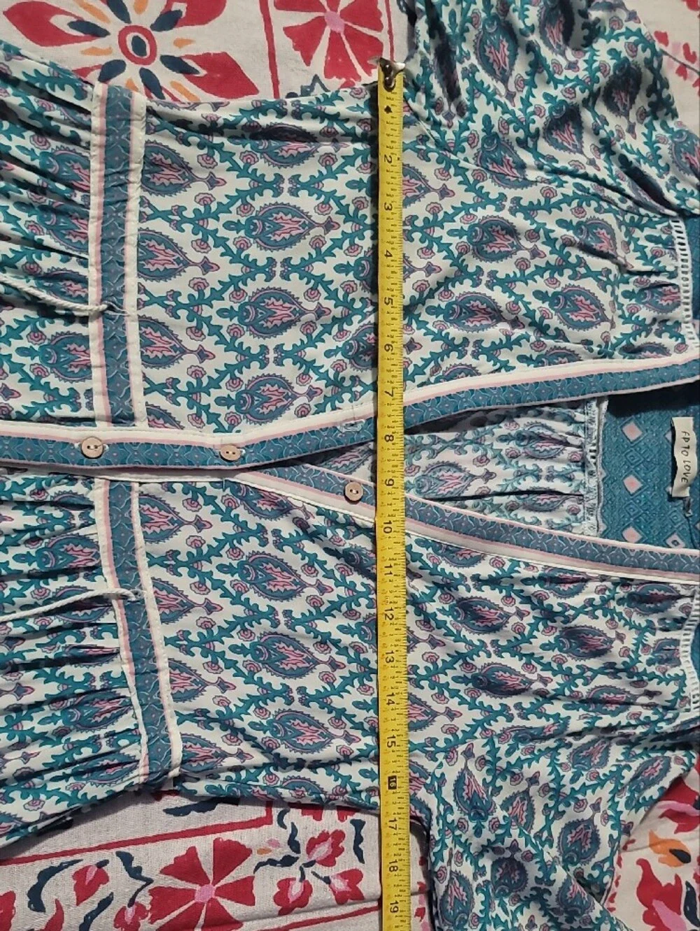 Free People Boho Chic Button-Front Midi Dress in Teal Pink and White